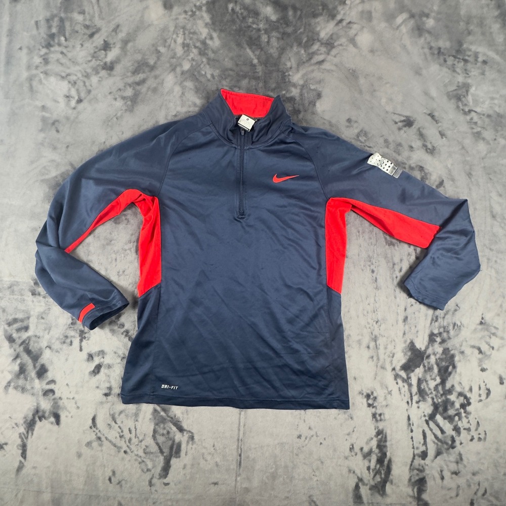 Nike Quarter Zip Pullover Mens Medium Navy Blue Red Dri-FIT Elite Sportswear